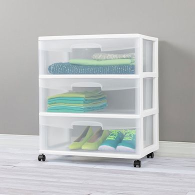 2 Pack Sterilite 3 Wide Drawer Storage Cart Container w/Casters for Mobility