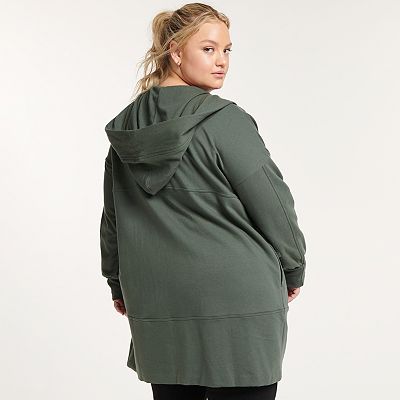 Plus Size FLX Open Front Seamed Sweatshirt Cardigan