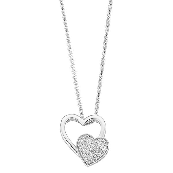 Sterling Silver 1/10 Carat T.W. Diamond Double Heart Pendant Necklace