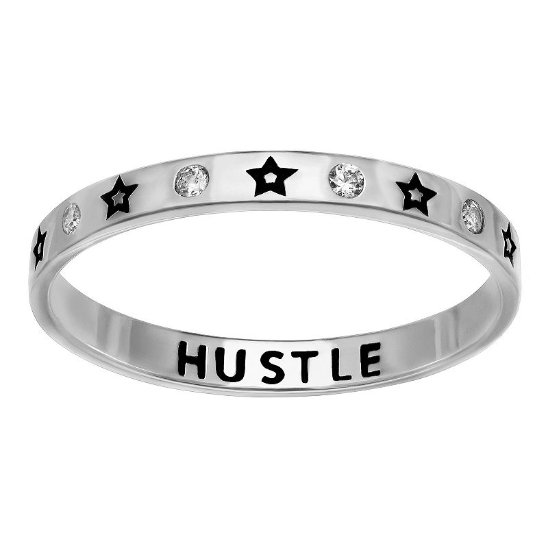 PRIMROSE Sterling Silver Cubic Zirconia Star Hustle Band Ring, Womens