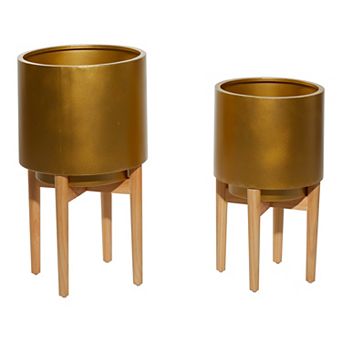CosmoLiving by Cosmopolitan Gold Finish Metallic Planter Floor Decor 2 pc Set