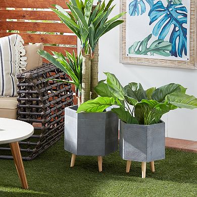 Stella & Eve White Contemporary Hexagon Planter Floor Decor 2-piece Set