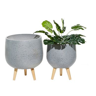 Stella & Eve Speckled White Contemporary Planter Floor Decor 2-piece Set