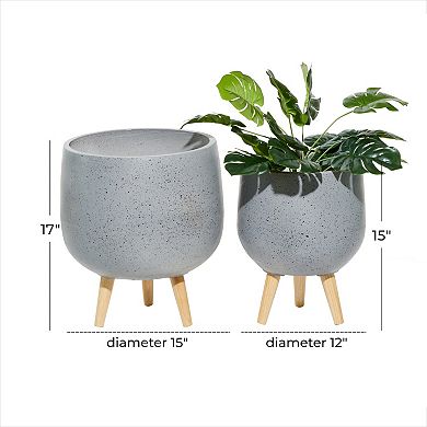 Stella & Eve Speckled White Contemporary Planter Floor Decor 2-piece Set