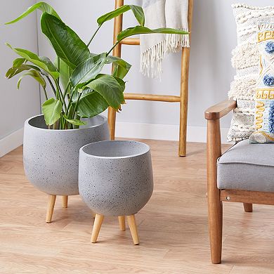 Stella & Eve Speckled White Contemporary Planter Floor Decor 2-piece Set