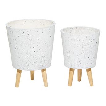 Stella & Eve White Speckled Contemporary Planter Floor Decor 2 pc Set