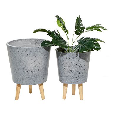 Stella & Eve White Speckled Contemporary Planter Floor Decor 2-piece Set