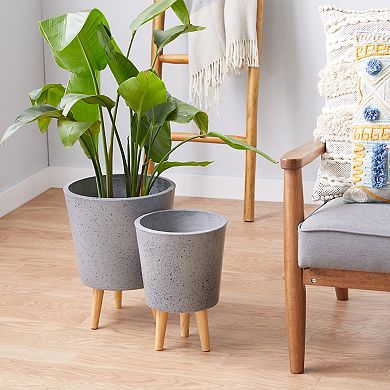 Stella & Eve White Speckled Contemporary Planter Floor Decor 2-piece Set