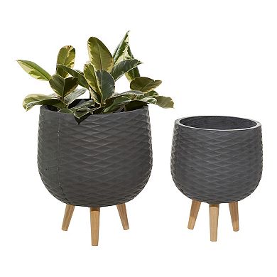 Stella & Eve Gray Textured Rounded Contemporary Planter Floor Decor 2-piece Set