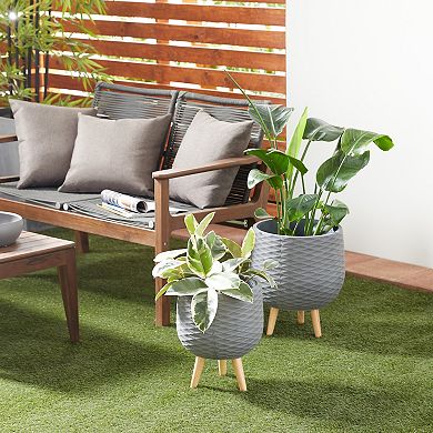 Stella & Eve Gray Textured Rounded Contemporary Planter Floor Decor 2-piece Set