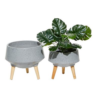 Stella & Eve White Speckled Contemporary Planter Table Decor 2-piece Set