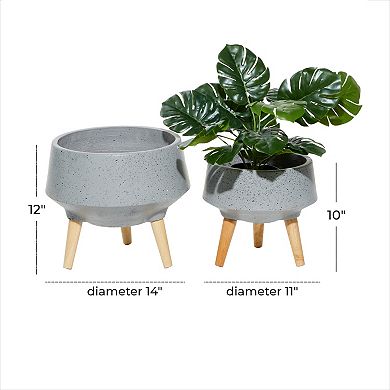 Stella & Eve White Speckled Contemporary Planter Table Decor 2-piece Set