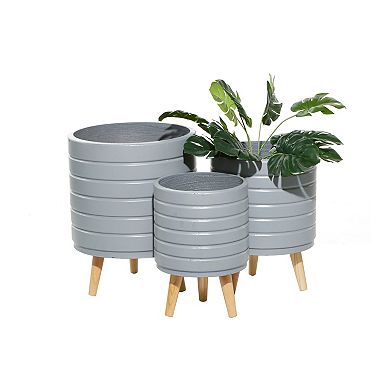 Stella & Eve Textured Gray Contemporary Planter Floor Decor 3-piece Set
