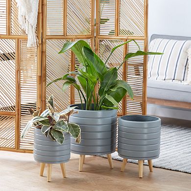 Stella & Eve Textured Gray Contemporary Planter Floor Decor 3-piece Set