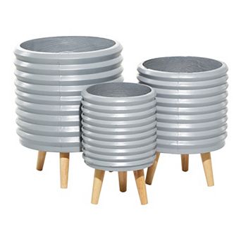Stella & Eve Textured Gray Planter Floor Decor 3 pc Set