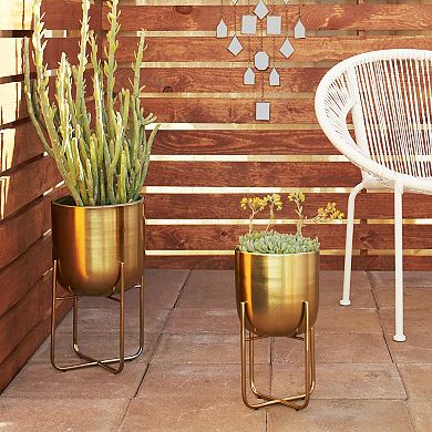 Stella & Eve Metallic Modern Planter Floor Decor 2-piece Set