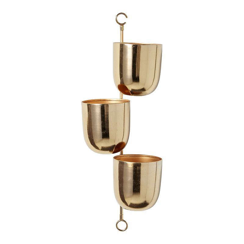 The Novogratz 12  x 12  x 25  Round Gold Metal Indoor Outdoor Layered Wall Planter