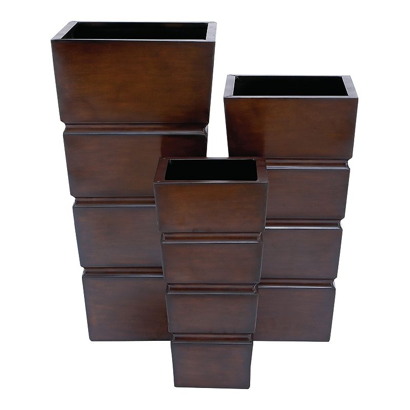 Set of 3 Contemporary Rectangular Iron Planters Brown - Olivia & May: Tall, Outdoor Decor Display