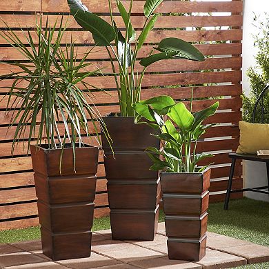 Stella & Eve Brown Rustic Planter Floor Decor 3-piece Set