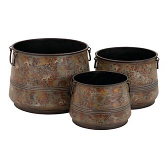 Stella & Eve Brass Finish Rustic Planter Table Decor 3 pc Set