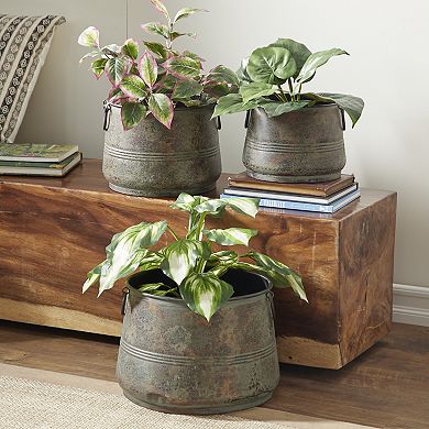 Stella & Eve Brass Finish Rustic Planter Table Decor 3-piece Set
