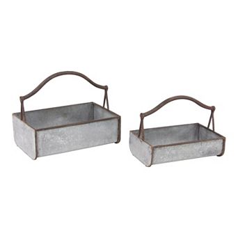 Stella & Eve Galvanized Farmhouse Handle Planter Table Decor 2 pc Set