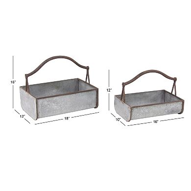 Stella & Eve Galvanized Farmhouse Handle Planter Table Decor 2-piece Set