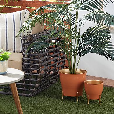 Stella & Eve White Metallic Farmhouse Planter Table Decor 2-piece Set