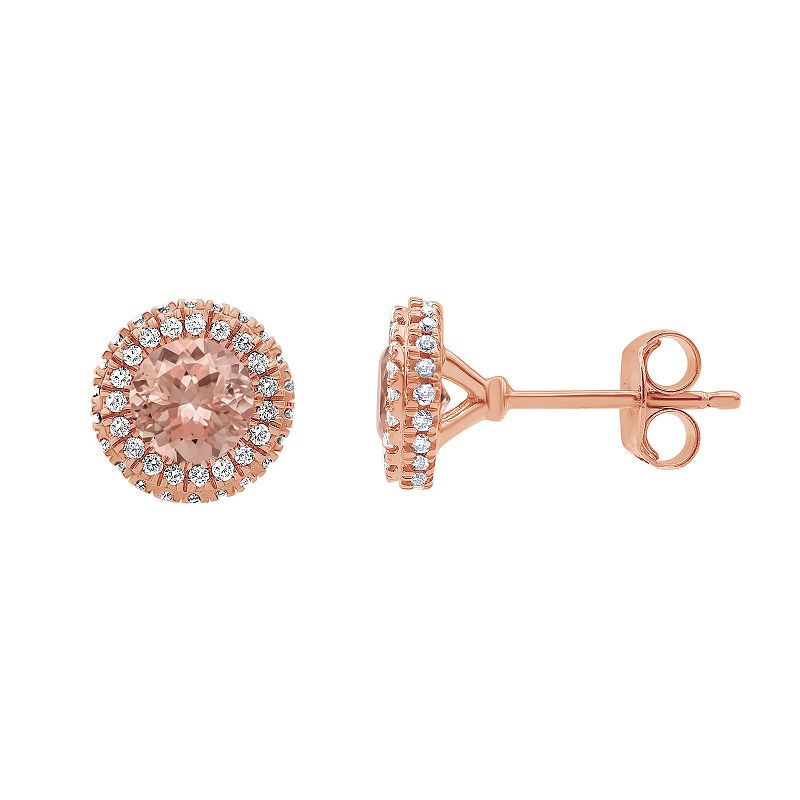 14k Rose Gold 1/4 Carat T.W. Diamond & Morganite Stud Earrings, Womens