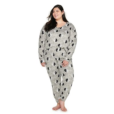 Juniors Plus Size SO Boxy Long Sleeve Pajama Top Pajama Pants Set