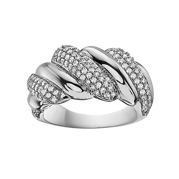 Sterling Silver Cubic Zirconia Wavy Twist Ring