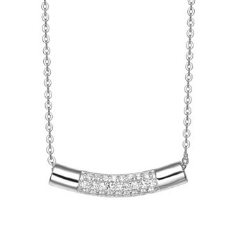 Sterling Silver Round Cubic Zirconia Curve Line Necklace
