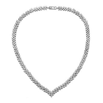 Sterling Silver Cubic Zirconia 3-Row Necklace
