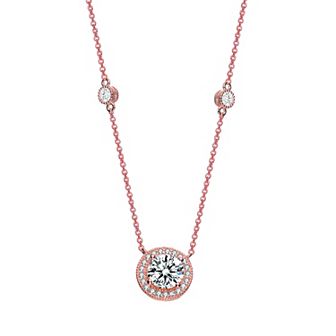 18k Rose Gold Over Sterling Silver Cubic Zirconia Round Necklace