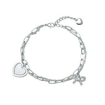 Sterling Silver Heart & Bowtie Paperclip Chain Bracelet