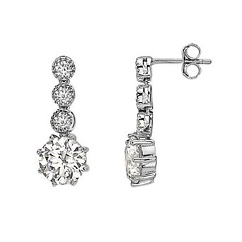 Sterling Silver Round Cubic Zirconia Tier Drop Earrings