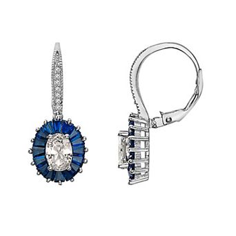 Sterling Silver Blue Cubic Zirconia Leverback Earrings