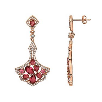 18k Rose Gold Sterling Silver Red Cubic Zirconia Dangle Earrings