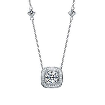 Sterling Silver Cubic Zirconia Square Necklace