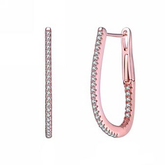 18k Rose Gold Over Sterling Silver Cubic Zirconia Long Hoop Earrings