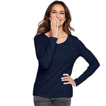 Petite Croft & Barrow® Essential Long-Sleeve V-Neck Top