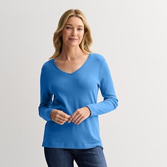 Petite Croft & Barrow® Essential Long-Sleeve V-Neck Top