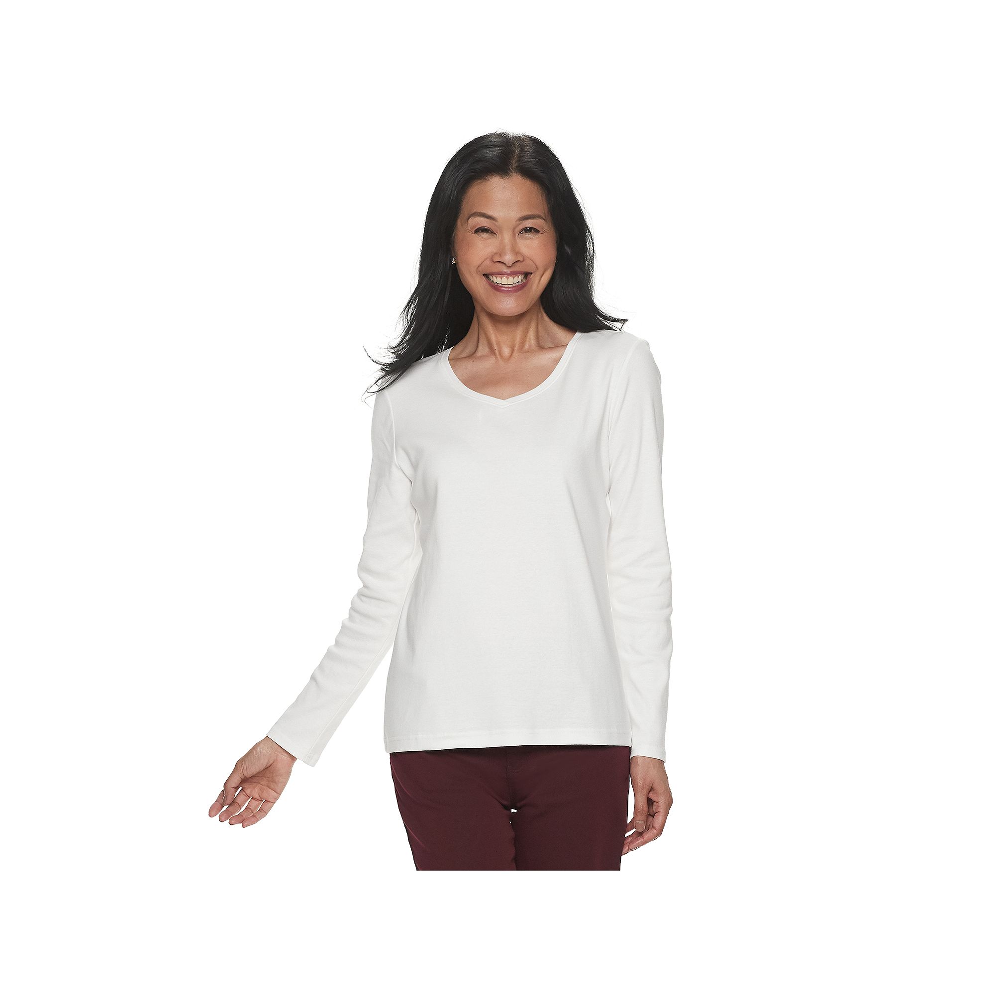 Petite Croft & Barrow® Essential Long-Sleeve V-Neck Top, Womens, Size: XL