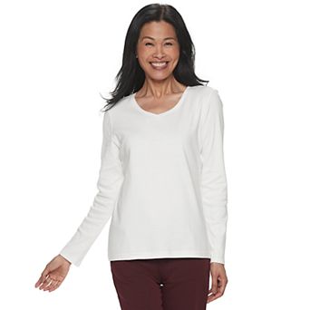 Petite Croft & Barrow® Essential Long-Sleeve V-Neck Top