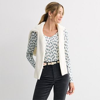 Petite Croft & Barrow® Essential Long-Sleeve V-Neck Top