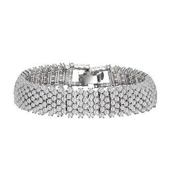 Sterling Silver Round Cubic Zirconia 5-Row Bracelet