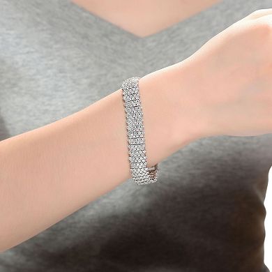 Sterling Silver Round Cubic Zirconia 5-Row Bracelet
