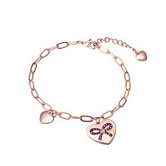 18k Rose Gold Over Sterling Silver Heart Paperclip Chain Bracelet