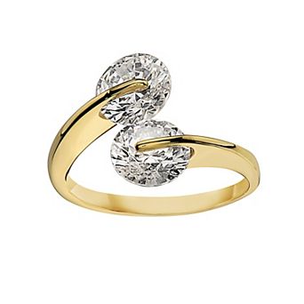 14k Gold Over Sterling Silver Cubic Zirconia Two Stone Ring