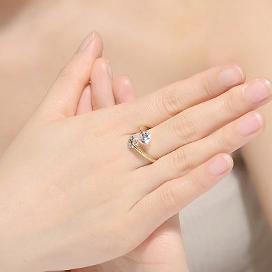 14k Gold Over Sterling Silver Cubic Zirconia Two Stone Ring